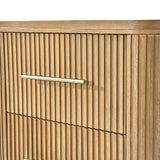 4-Piece Modern Fluted Solid Wood Bedroom Set with Oak Texture