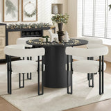 Dwen & Rola 46" Round Black & Boucle Dining Table Set for 4 (5-Piece)