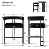 Mia 24" Modern Velvet Counter Stool with Arms (Set of 2)