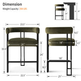 Mia 24" Modern Velvet Counter Stool with Arms (Set of 2)