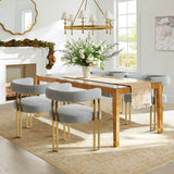 Mia 24" Modern Gold Chenille Dining Chair with Arms (Set of 2)