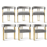 Mia 24" Modern Gold Chenille Dining Chair with Arms (Set of 6)