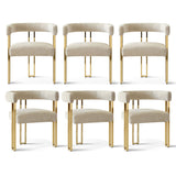 Mia 24" Modern Gold Chenille Dining Chair with Arms (Set of 6)