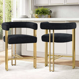 Mia 24" Modern Gold Chenille Counter Stool with Arms (1-piece)
