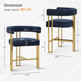 Mia 24" Modern Gold Chenille Counter Stool with Arms (Set of 3)