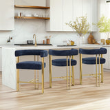 Mia 24" Modern Gold Chenille Counter Stool with Arms (Set of 2)