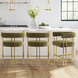 Mia 24" Modern Gold Chenille Counter Stool with Arms (1-piece)