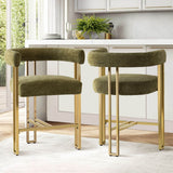 Mia 24" Modern Gold Chenille Counter Stool with Arms (1-piece)