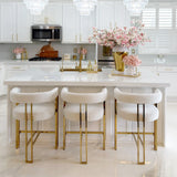 Mia 24" Modern Gold Chenille Counter Stool with Arms (Set of 2)