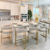 Mia 24" Modern Gold Chenille Counter Stool with Arms (Set of 3)