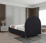 Milo Boucle Upholstered Bed with Elegant Rounded Headboard and Modern Acrylic Legs for Sophisticated Style