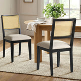 Monica Rattan Solid Wood Upholstered Dining Chair (Set of 2)