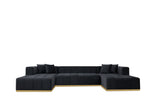 Montecito Black Velvet Double Chaise "U" Shape Sectional Sofa