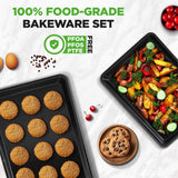 2-Pc. Nonstick Cookie Sheet Baking Pan - Professional Quality Kitchen Cooking Non-Stick Bake Trays With Black Coating Inside & Outside
