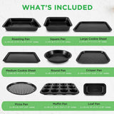 Kitchen Oven Baking Pans - Deluxe Nonstick Gray Coating Inside & Outside Carbon Steel Bakeware Set (10-Pieces)