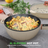 Multifunctional Electric Frying Pan - Non-Stick Pan With Durable Handle, 4L Large Capacity + 4L Steamer, 1000W, Designed With Control Panel, 3 Pin Us Plug (White)