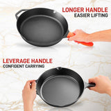 10'' Pre-Seasoned Cast Iron Pan - Fry Pan With Glass Lid & Silicone Handle
