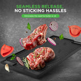 Kitchen Flat Grill Plate Pan - Reversible Cast Iron Griddle / Grilling Pan With Heat-Resistant Oven Grab Mitt