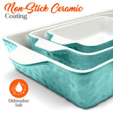 Rectangular Ceramic Bakeware Set - Durable Baking Dishes Set, Odor-Free Hybrid Ceramic Non-Stick Baking Pans, Dishwasher Safe (3-Piece)