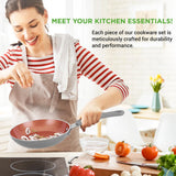 Kitchenware Pots & Pans Set - Stylish Kitchen Cookware With Elegant Diamond Pattern, Non-Stick (11-Piece Set)