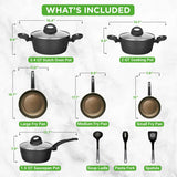 Kitchenware Pots & Pans - Stylish Kitchen Cookware Set With Stylish Metallic Ridge-Line Pattern, Non-Stick (12-Piece Set)