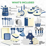 54 Pcs. Home Kitchen Cookware, Kitchen Tools, And Bakeware Set - High-Quality Ceramic Kitchenware Pots And Pans (Blue Gray)