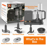 Multifunction Food Processor - Ultra Quiet Powerful Motor, Includes 6 Attachment Blades, Up To 2L Capacity