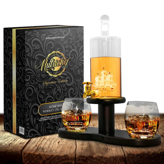 Home Bar Whiskey Decanter - Wine & Whiskey Glass Decanter Aerator Set With Whiskey Glasses, Elegant Decanter Design