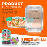 5-Piece Superior Glass Food Storage Containers Set - Stackable Design, Newly Bpa-Free Airtight Locking Lids With Wave Design