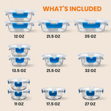 24-Piece Superior Glass Food Storage Containers Set - Stackable Design With Newly Innovated Hinged Bpa-Free Locking Lids (Blue)