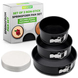 3-Piece Leak Proof Springform Pan Set- With Stainless Steel Lock And 300 Pieces Parchment Paper (Black)