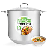 Stainless Steel Cookware Stockpot - 19 Quart, Heavy Duty Induction Pot, Soup Pot With Lid