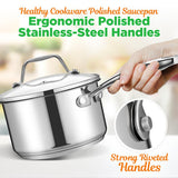 Stainless Steel Cookware Saucepan - 2 Quart, Heavy Duty Induction Pot, Saucepan With Lid