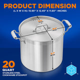 Stainless Steel Cookware Stockpot - 20 Quart, Heavy Duty Induction Pot, Soup Pot With Stainless Steel Lid