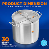 Stainless Steel Cookware Stockpot - 30 Quart, Heavy Duty Induction Pot, Soup Pot With Stainless Steel Lid