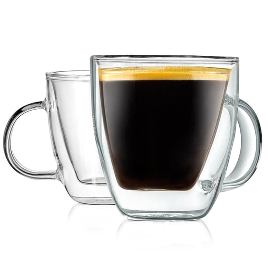 2 Pcs. Of Clear Glass Coffee Mug - Elegant Clear Glasses With Convenient Handles, For Hot And Cold Drinks