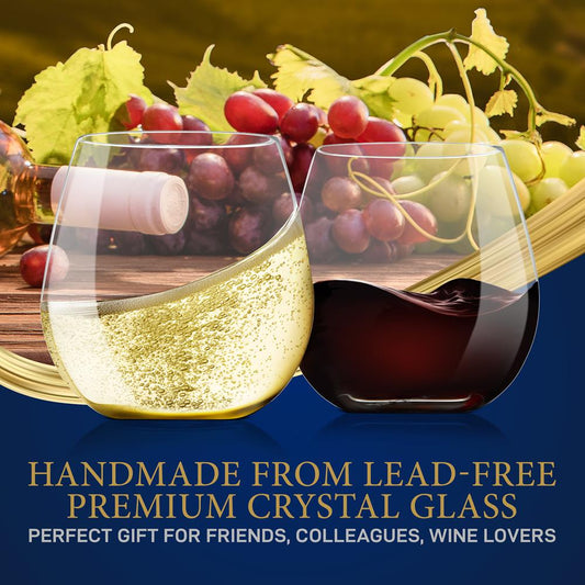 4 Pcs. Of Crystal-Clear Stemless Wine Glass - Ultra Clear And Thin, Elegant Clear Wine Glasses, Hand Blown