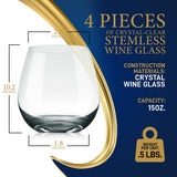 4 Pcs. Of Crystal-Clear Stemless Wine Glass - Ultra Clear And Thin, Elegant Clear Wine Glasses, Hand Blown