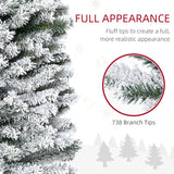 HOMCOM 7.5' Tall Unlit Snow-Flocked Slim Artificial Christmas Tree with Realistic Branches and 738 Tips