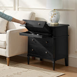 Griselda Transitional 3-Drawer Nightstand with Hidden Compartment, Pull-Out Tray & Power Outlet Solid Wood Elegance