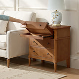 Griselda Transitional 3-Drawer Nightstand with Hidden Compartment, Pull-Out Tray & Power Outlet Solid Wood Elegance