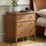 Griselda Transitional 3-Drawer Nightstand with Hidden Compartment, Pull-Out Tray & Power Outlet Solid Wood Elegance