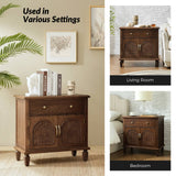 Camilo 27" Tall Arched Faux Rattan Nightstand With Built-In Outlets(Optional Types)
