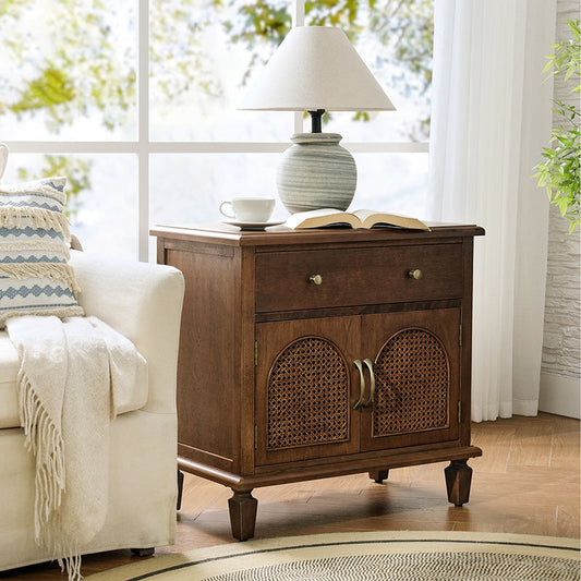 Camilo 27" Tall Arched Faux Rattan Nightstand With Built-In Outlets(Optional Types)