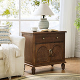 Camilo 27" Tall Arched Faux Rattan Nightstand With Built-In Outlets(Optional Types)