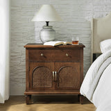 Camilo 27" Tall Arched Faux Rattan Nightstand With Built-In Outlets(Optional Types)