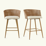 Nice Beige Rattan Upholstered Counter Stool with Arms (Set of 2)