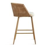 Nice Beige Rattan Upholstered Counter Stool with Arms (Set of 4)