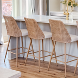 Nice 27" Rattan Upholstered Counter Stool (Set of 3)
