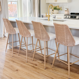 Nice 27" Modern Rattan Upholstered Counter Stool (Set of 4)